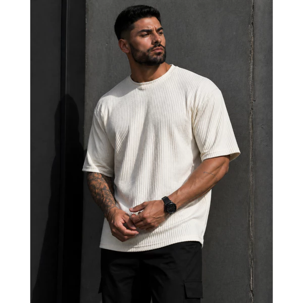Camiseta Masculina Oversized Ribana Canelada Premium | Camisa Streetwear Street Style Básica Confortável Moda Casual
