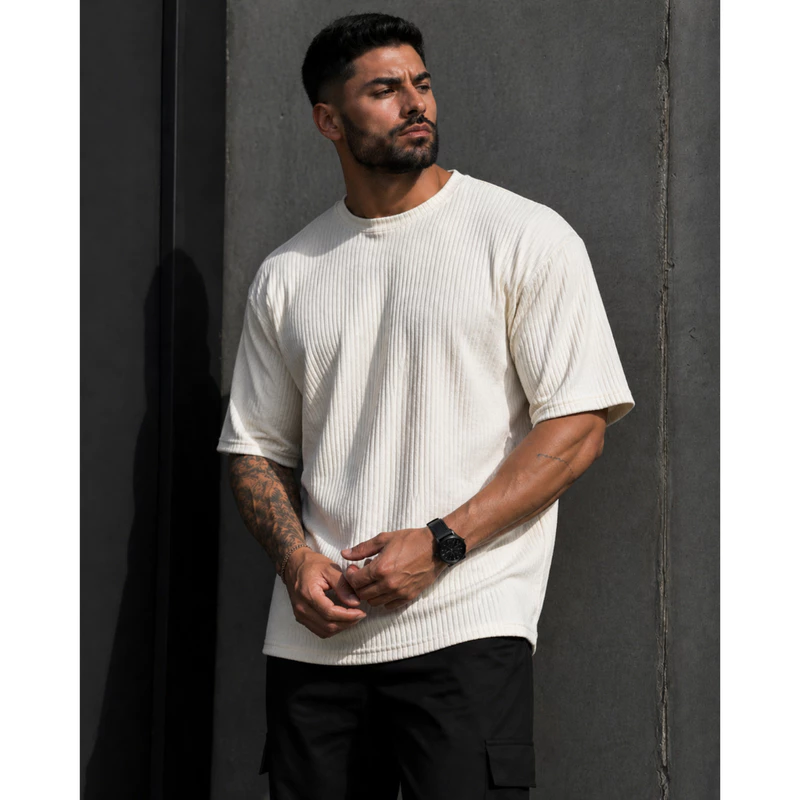 Camiseta Masculina Oversized Ribana Canelada Premium | Camisa Streetwear Street Style Básica Confortável Moda Casual