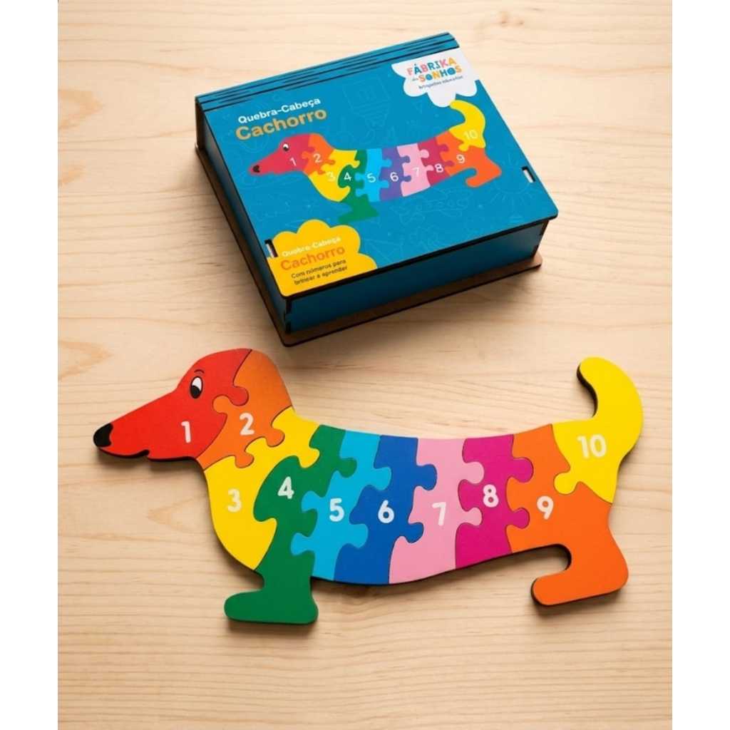 Brinquedo Quebra-Cabeça Cachorro Números Madeira | 10 Peças madeira Infantil Educativo