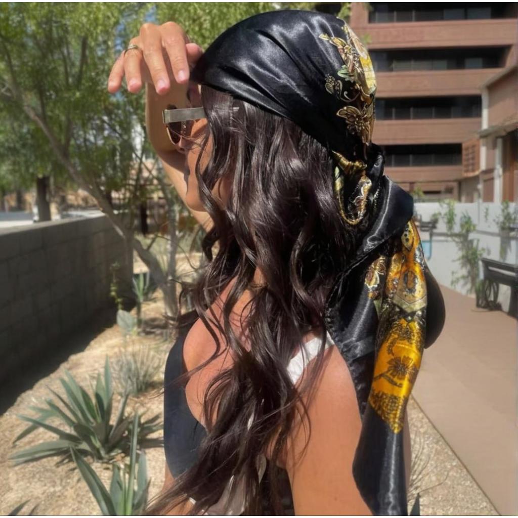 Lenço Feminino Cetim Estampado 90x90 Grande Quadrado Multiuso Moda Elegante Bandana