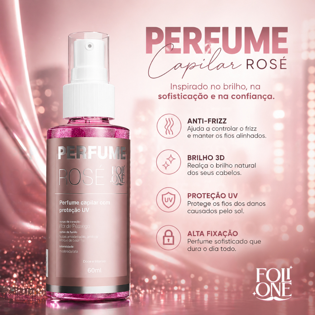 Perfume Capilar Rosé Luxo Com Proteção Uv Body Splash Para Cabelo Anti frizz