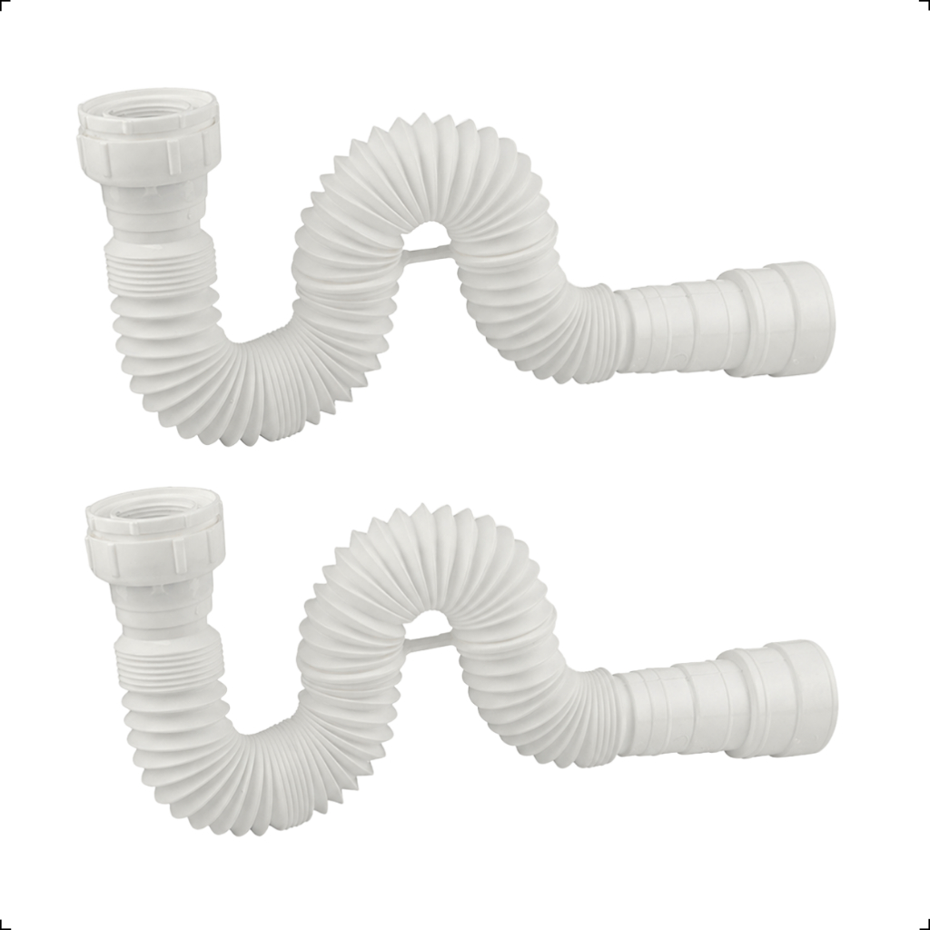 Kit 2 Sifão Sanfonado 70cm Ajustável Branco para Pia e Tanque