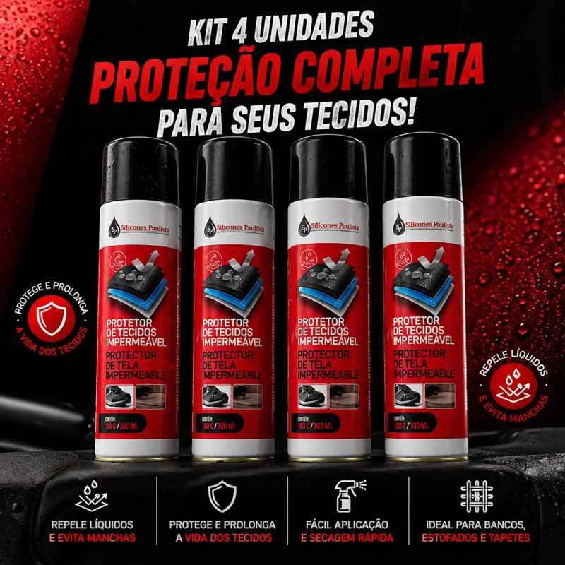 Kit 4 latas Spray Impermeabilizante de Tecidos Protetor de Sofá Cadeira Banco Automotivo