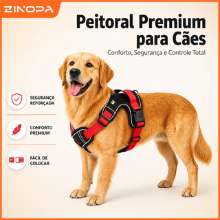 Colete Peitoral para Cães Cachorros de Médio a Grande Porte Reforçado Premium Arnês