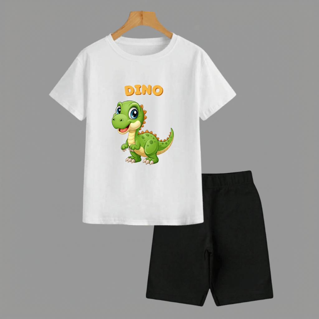 Conjunto Bermuda + Camiseta Infantil Dinossauro Varias Cores 100% Algodão Premium - Lançamento