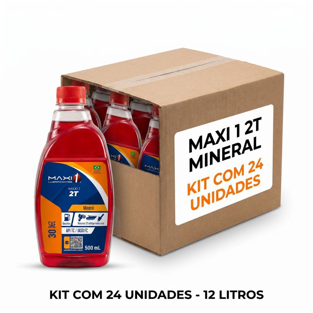 Kit 24 Óleo Motor 2 Tempos Maxi 1 Mineral SAE 30 500ml Motos e Roçadeiras Sopradores Barcos