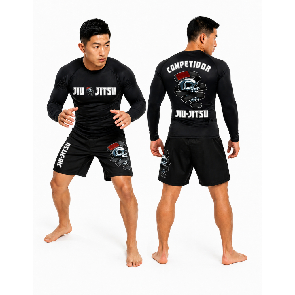 Kit Camisa Rash Guard + Bermuda Nogi Jiu Jitsu Compressão Competição Treino Academia
