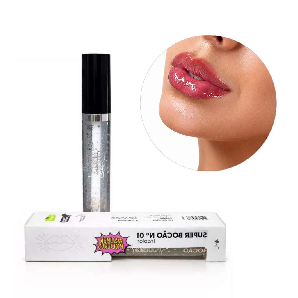 Gloss Labial Super Bocão Cresce a Boca Super Poderes Incolor Efeito Preenchimento