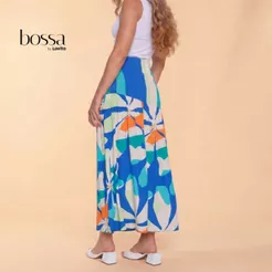 Lovito Bossa l Saia Midi Feminina em Viscose com Pala Assimétrica Estampada SKB16831713