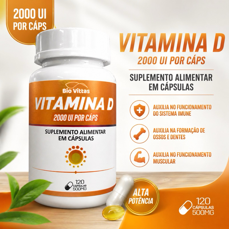 D3 2000ui Vitamina do Sol 120 Cápsulas de 500mg