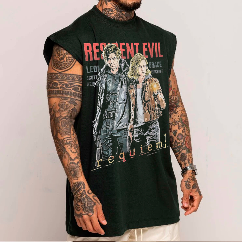 Camiseta Regata Machao OVERSIZED Resident Evil Leon Scott Grace Ashcroft Umbrella Zombie Unissex