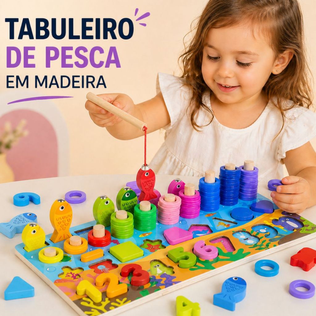 Jogo Quebra Cabeça Educativo Infantil Com Número/Crianças Montessori Madeira Brinquedo de Pesca Para Criança