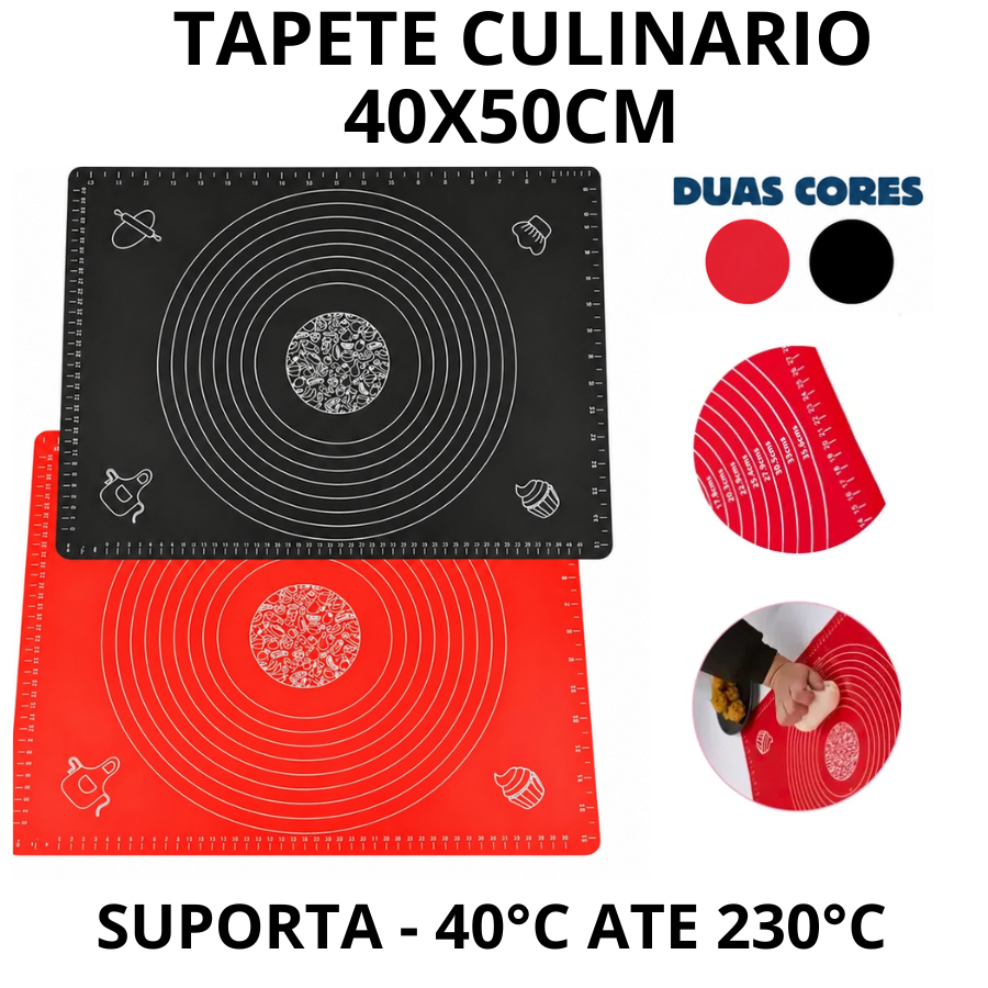 Tapete Culinario Silicone 40X50CM Antiaderente Para Cozinha Abrir Massas Lavável Resistência Térmica