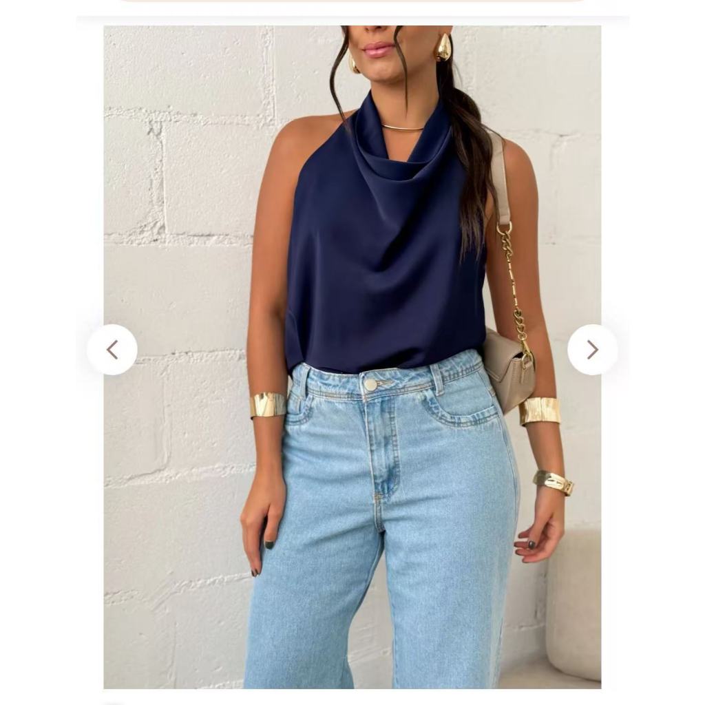 Blusa Feminina Cetim Frente Única Elegância e Sofisticação seda