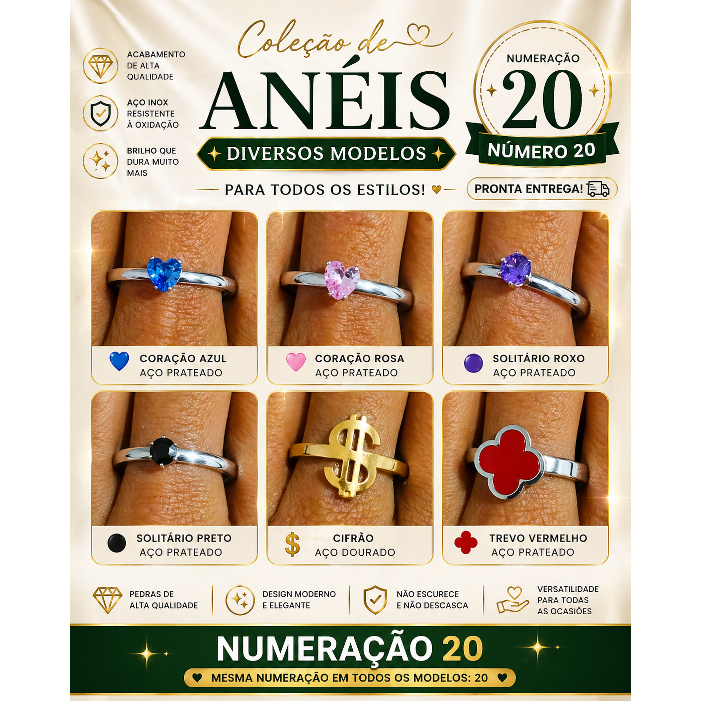 Anel N° 20 Coração Solitário Cifrão Aço Inox Inoxidável Aliança Noivado