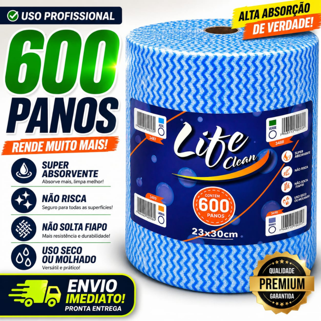 Rolo Pano Tipo Perfex 600 Multiuso Alta Absorção Limpeza Panos Grande Eficiente Profissional