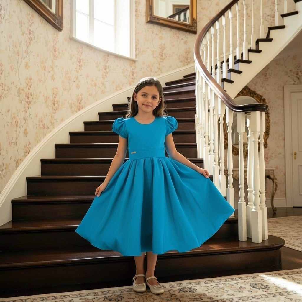 Vestido Godê Liso Azul Turquesa