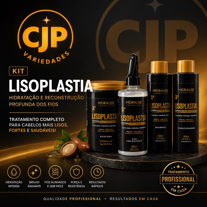 Kit Lisoplastia Hidralise 4 Produtos Hidratação Reconstrução Anti Frizz Brilho Liso