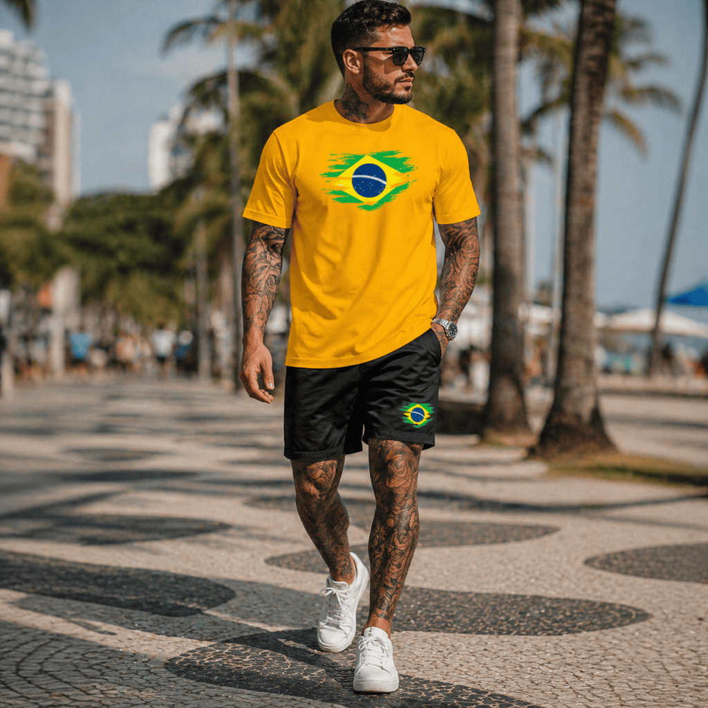 Kit Camiseta e Short Brasil Bandeira Streetwear Conjunto Camisa de Algodão 26.1