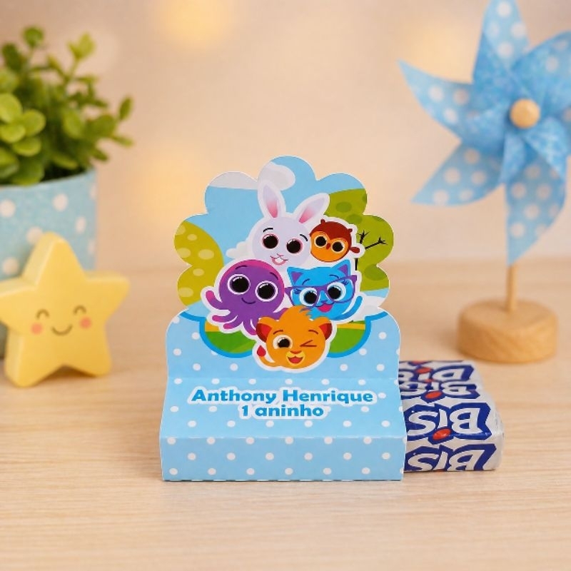PEGUE E MONTE- Porta Bis Duplo Bolofofos azul - Personalizados - Lembrancinha de Festa- Aniversário - Decoração