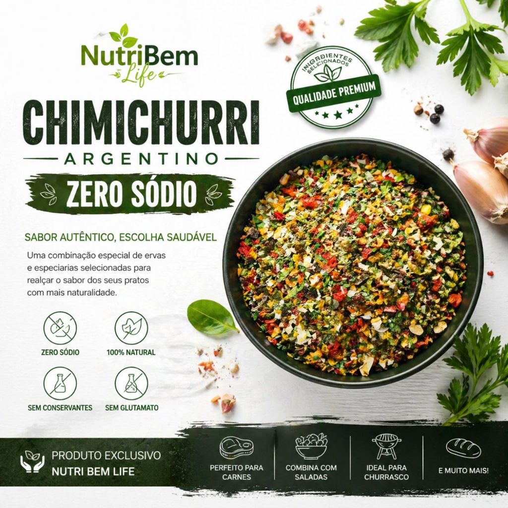 Chimichurri Argentino Zero Sódio | Tempero Natural Premium | Exclusivo Nutri Bem Life