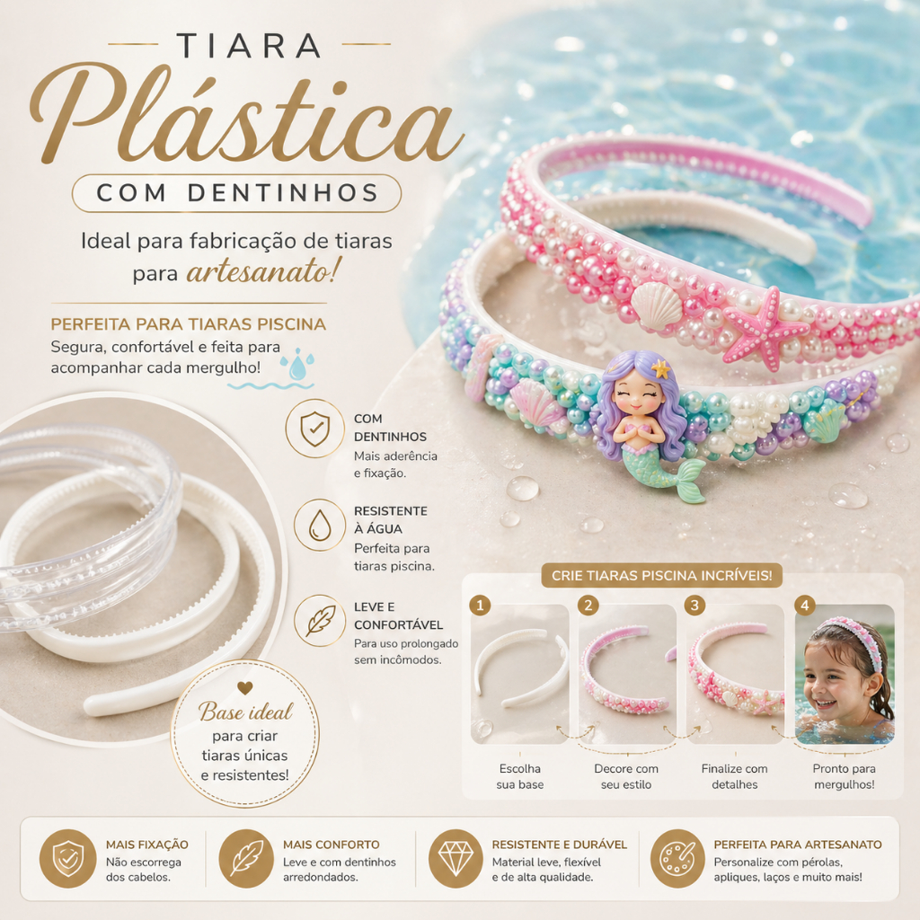 Detalhes do Tiara Plástica com Dentinhos para Artesanato | Ideal para Tiara Piscina e Personalizadas