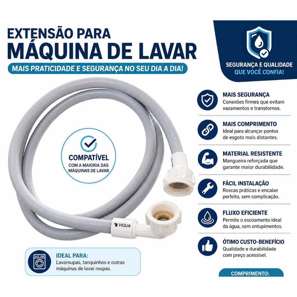 Kit Instalação Máquina de Lavar Mangueira Entrada para Maquina + Fita Veda Rosca