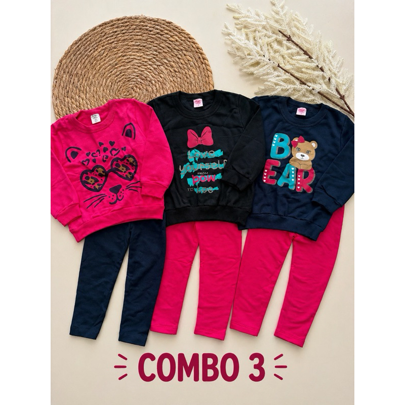 🔥 Kit 3 Conjuntos Infantil Feminino Inverno Moletom Flanelado Quentinho Promoção