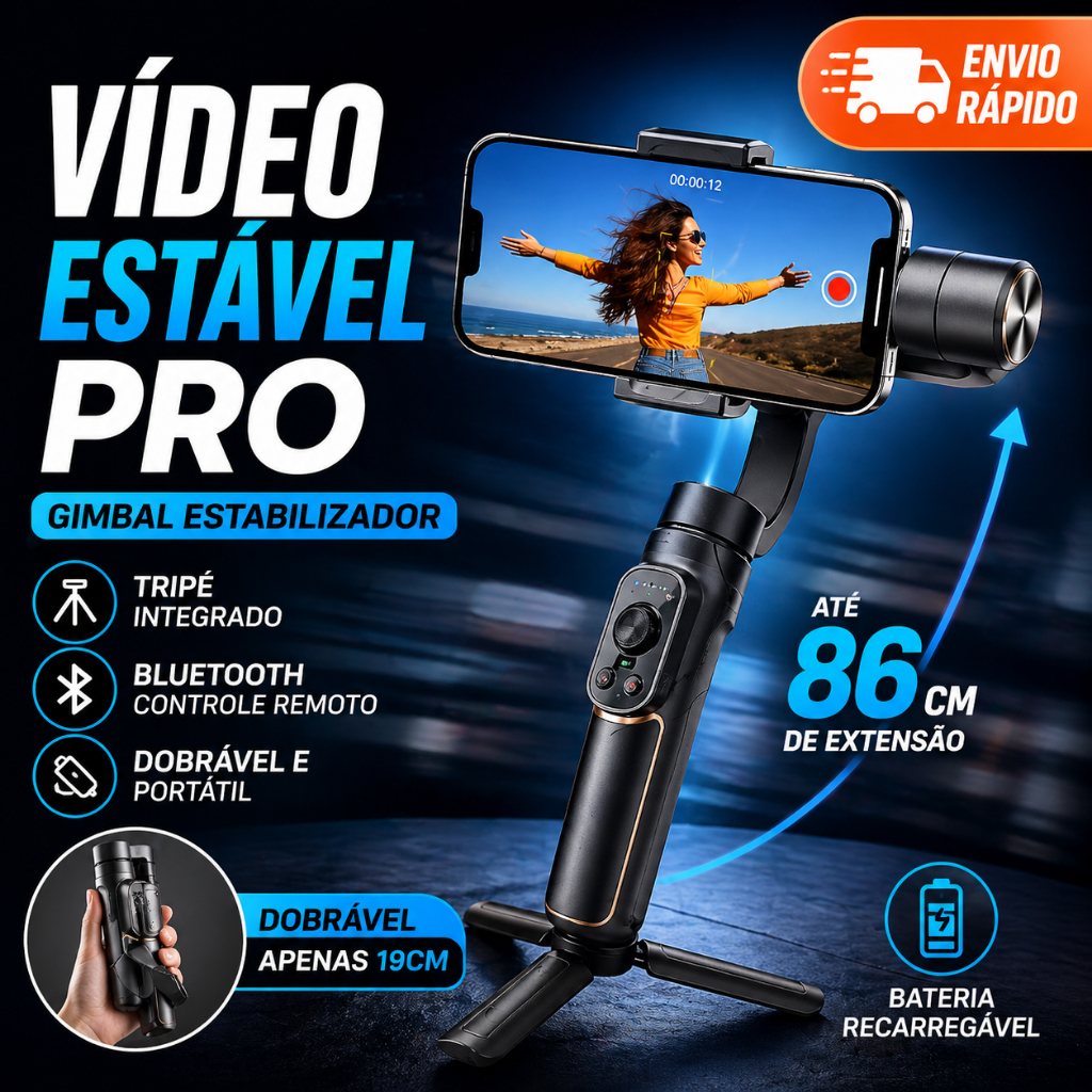 Gimbal Estabilizador Celular Tripé Bluetooth Pau Selfie 86cm Recarregável Portátil