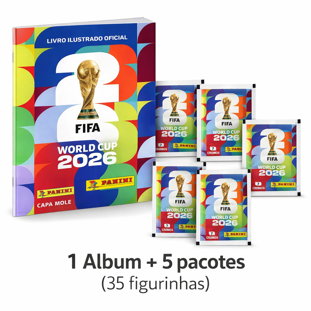 Álbum Brochura Capa Mole Panini Copa do Mundo 2026 + Pacotes de Figurinhas | Complete sua coleção