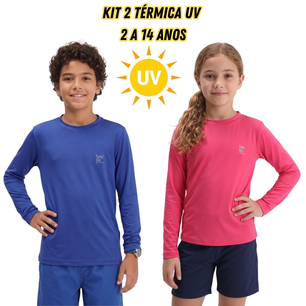 Kit 2 Camisa Térmica Uv Infantil e Juvenil 2 a 14 anos Proteção Solar Uv50+ Unissex
