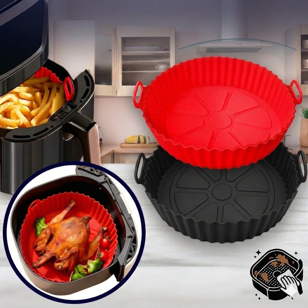 Forma De Silicone Air Fryer 20Cm Forno Fritadeira Assadeira Reutilizável Antiaderente