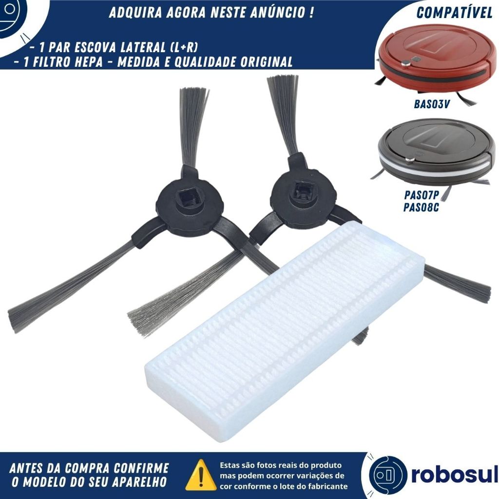 Escovas Filtro Hepa Para Robo Aspirador COMPATÍVEL BRITANIA BAS03V PAS07P e PAS08C
