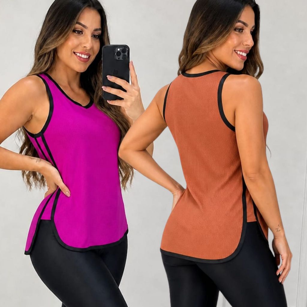 Blusa Academia feminina Regata Viés ) Veste Legging Camisão Tapa Bumbum Camiseta Tule Roupas de Academia Dry Fit Treino