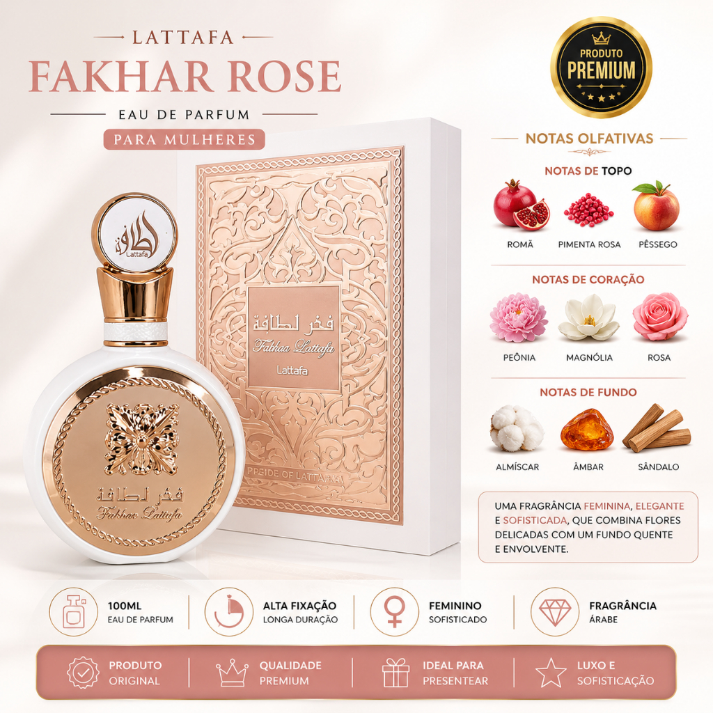 Perfume Árabe Fakar Rose EDP 100ml {Primeira Linha} Perfume da Sereia