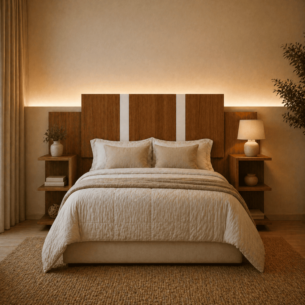 Cabeceira Cama Box Casal Quarto Ajustavel Com Criado MDF Moderna