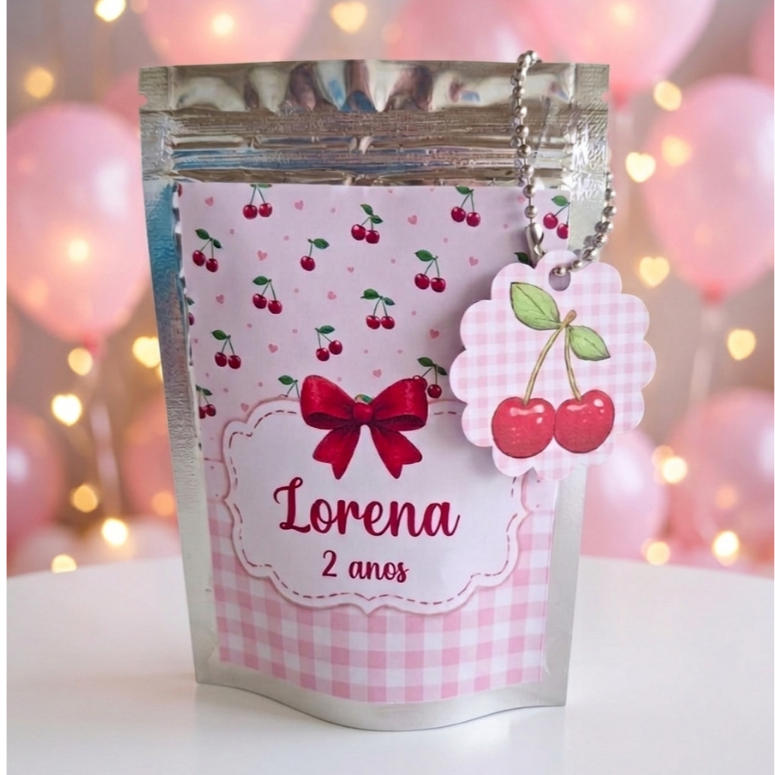 Saquinho Ziplock Personalizado 10x15cm Cerejinha | Lembrancinha Festa Infantil | sacolinha surpresa