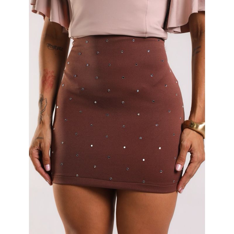 Saia Feminina Neoprene Preta com Strass Brilho Slim e Plus Size Festa Balada São João Vaquejada PDL Envio Imediato