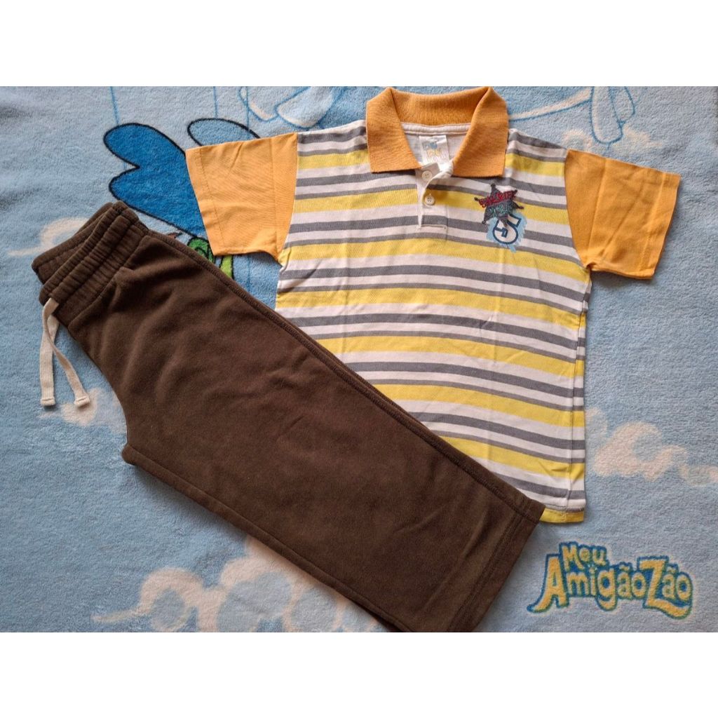 Conjunto Infantil Menino Calça Moletom Camiseta Polo Listrada Infantil/ Tam. 04