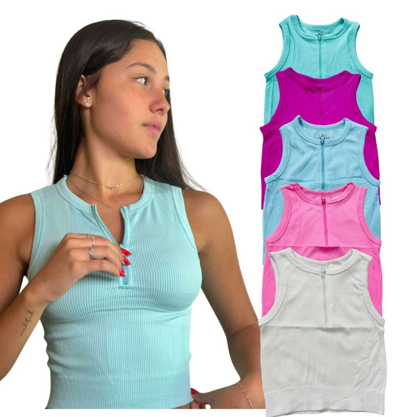Regata Feminina Canelada com Zíper – Modelagem Perfeita e Look Moderno