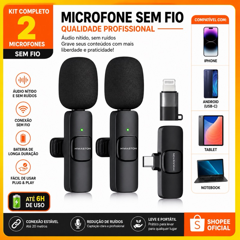H'maston MK-17 Microfone Sem Fio Tipo-c Lapela Celular Profissional Android