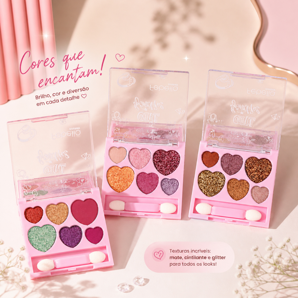 Paleta de Sombras Coração Febella Glitter + Matte Escolha Seu Modelo