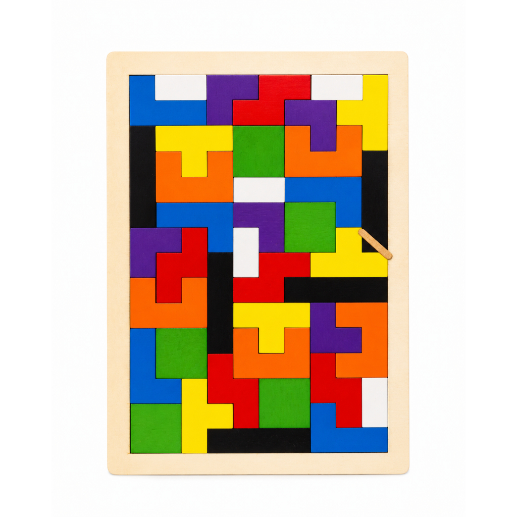 Quebra-Cabeça 3D Tetris De Madeira Montessori Tangram Jogo Infantil Autismo Educativo para Crianças
