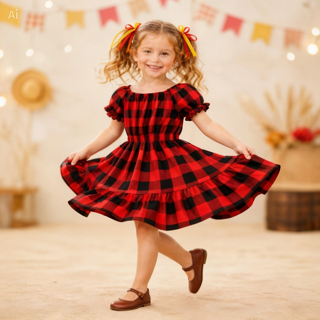 Vestido Infantil Xadrez Ciganinha Menina Festa Junina Roupa Infantil