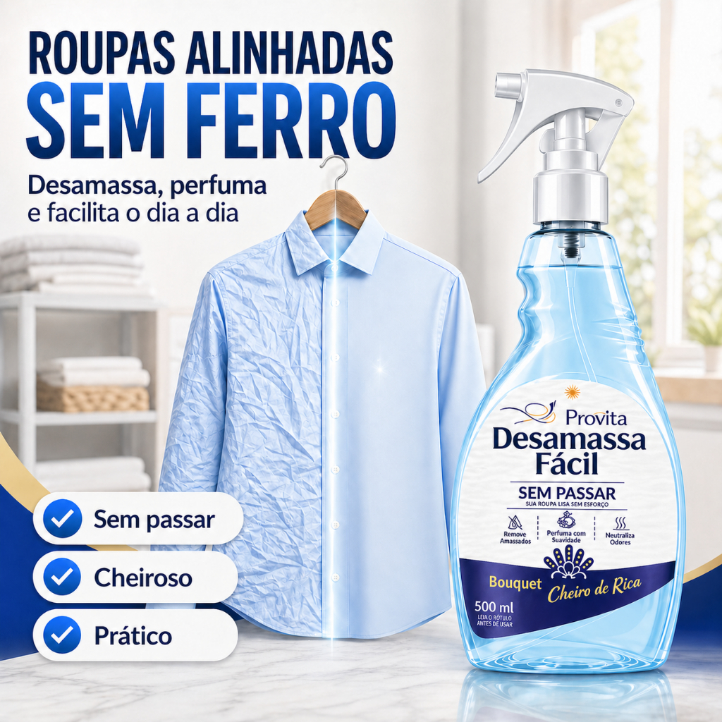 Desamassa Roupas Provita Spray 500Ml Tira Amassado Perfuma Neutraliza Odores Cheiro Rica Roupa Facil