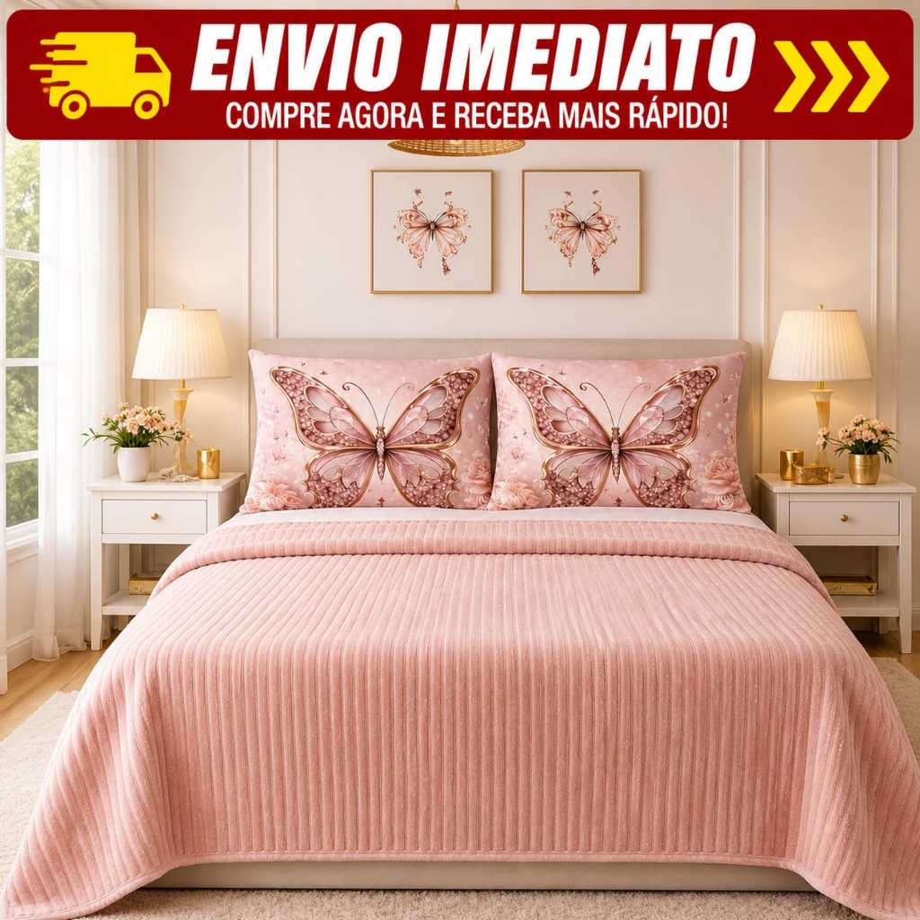 Kit 3 peças Manta Cobertor Canelada Premium  ROSE + 2 fronhas Cama Casal Antialérgico