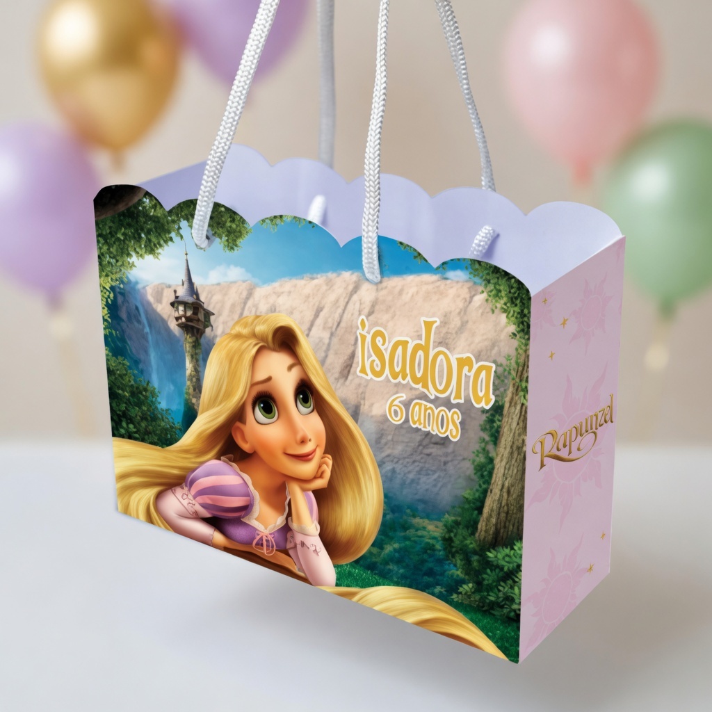 Sacola Personalizada Enrolados Rapunzel | Sacolinha Personalizada | Kit com Alça e Pegue e Monte | Lembrancinha Festa