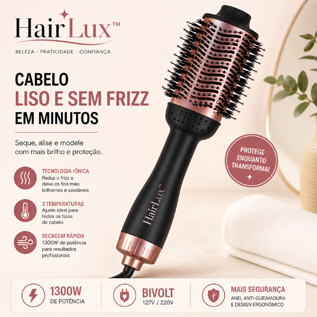 Escova Secadora Profissional 1300W Bivolt Modeladora Alisadora Anti Frizz Cabelo Secagem Rápida