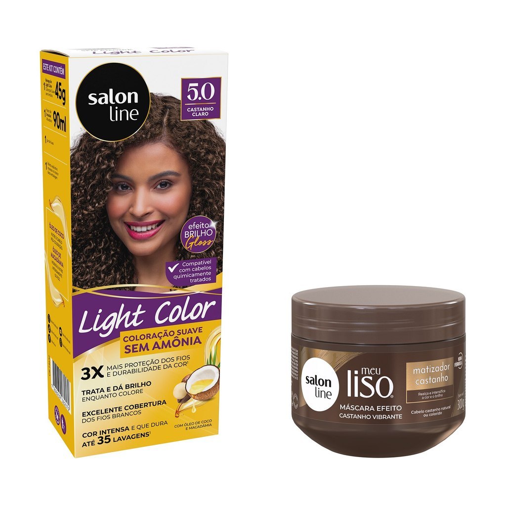 Kit Castanho Claro Light Color 5.0 + Máscara Matizadora Meu Liso 300g