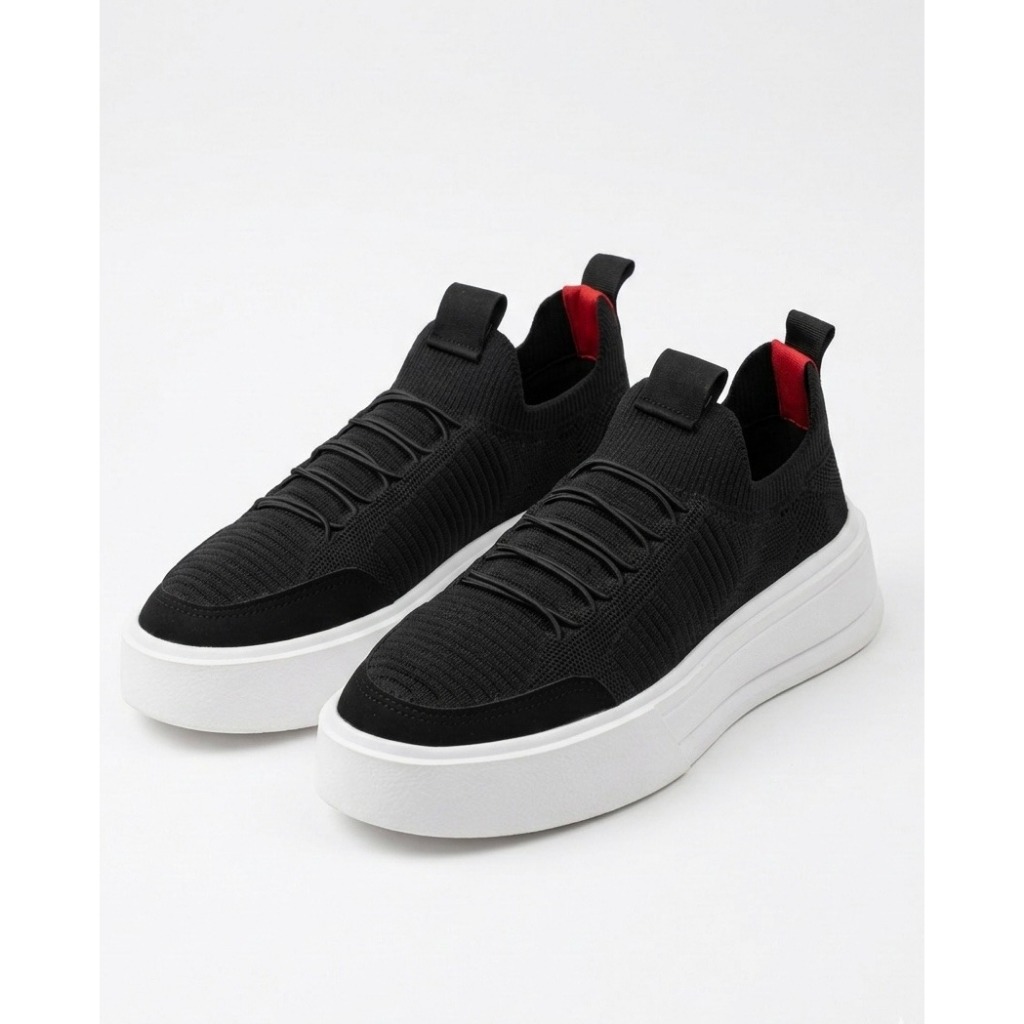 Tênis Sapato Masculino Sapatênis Meia Knit Cadarço de Elástico Couro Sintético Esporte Fino Casual